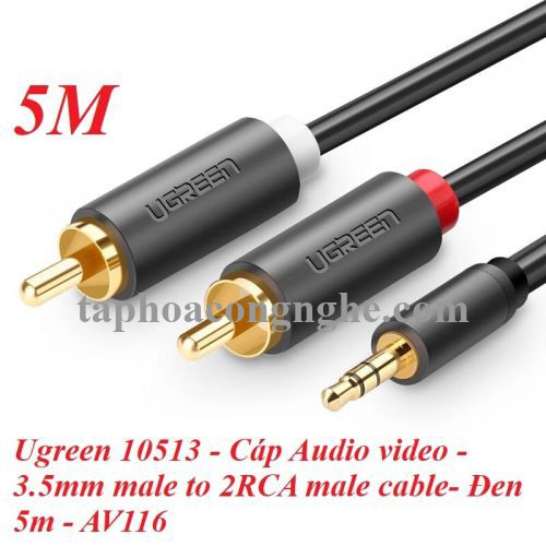 Ugreen 10513 5M màu Đen Cáp âm thanh 2 đầu Bông sen sang 3.5mm dương AV116 30010513